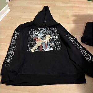 PLAYBOY Black Graphic Hoodie with Cartoon Design